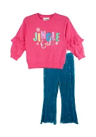 Toddler Girls French Terry Graphic Sweatshirt and Leggings Set