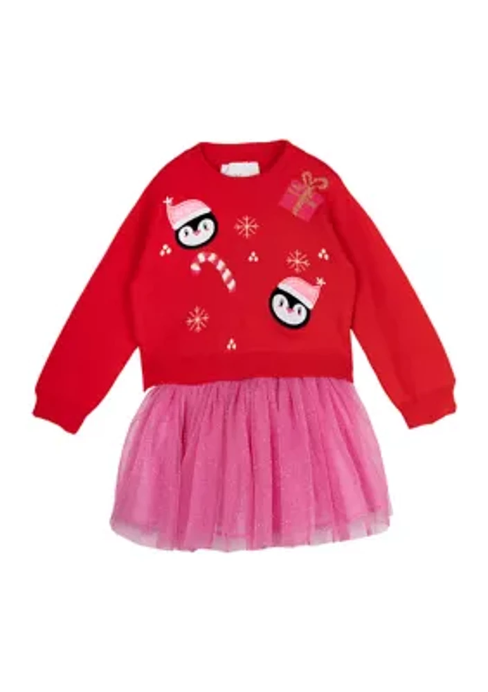 Toddler Girls Penguin Appliqué Sweater Dress