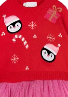 Toddler Girls Penguin Appliqué Sweater Dress