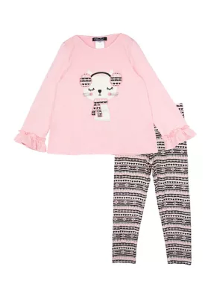 Toddler Girls Kitty Appliqué Top and Printed Leggings Set