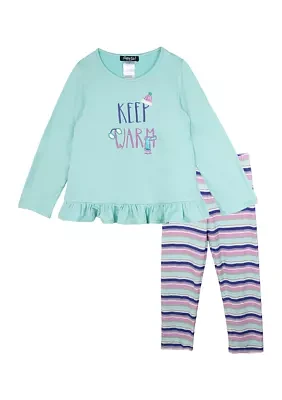 Toddler Girls Keep Warm Graphic T-Shirt and Printed Leggings Set