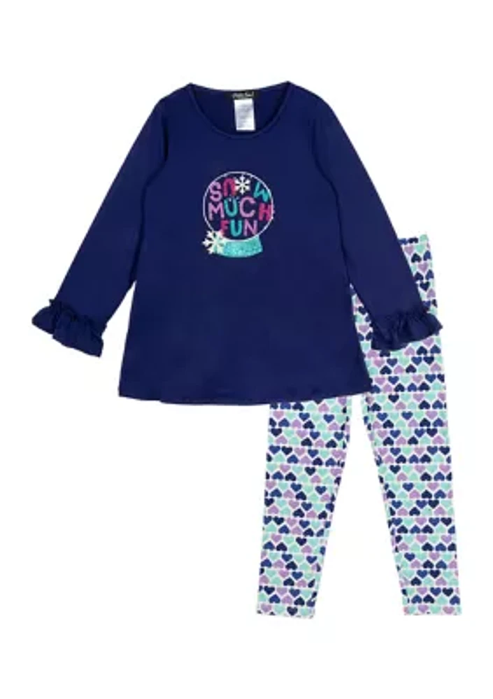 Toddler Girls Snow Too Much Graphic T-Shirt and Printed Leggings Set