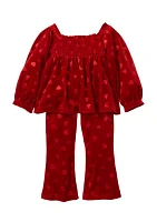 Toddler Girls Velvet Top with Coordinating Pants