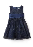 Toddler Girls Foil Mesh Dress with Fur Coat