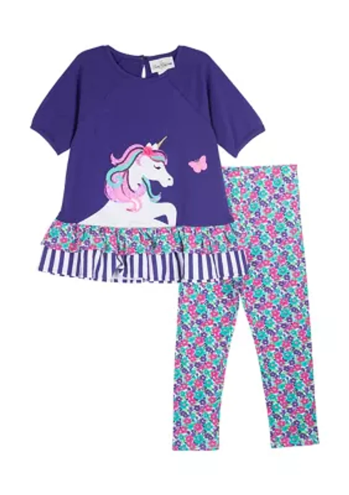 Baby Girls Unicorn Appliqué Top and Leggings Set