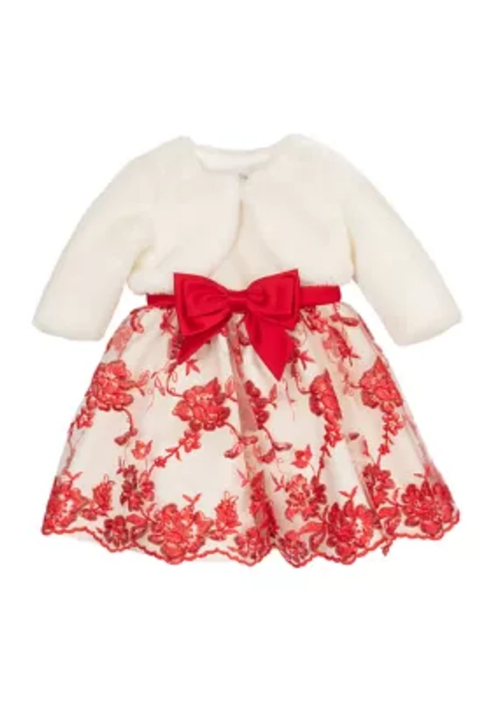 Baby Girls Embroidered Satin Mesh Jacket Dress