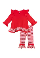 Baby Girls Reindeer Appliqué Top and Printed Leggings Set