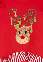 Baby Girls Reindeer Appliqué Top and Printed Leggings Set