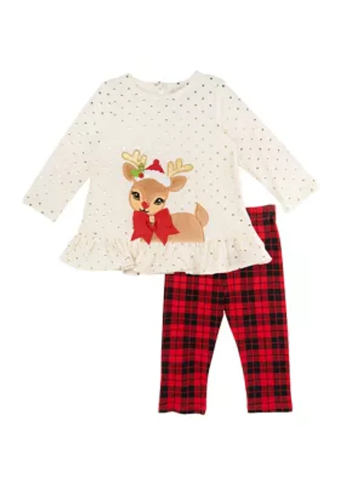 Baby Girls  Reindeer Appliqué Dot Set