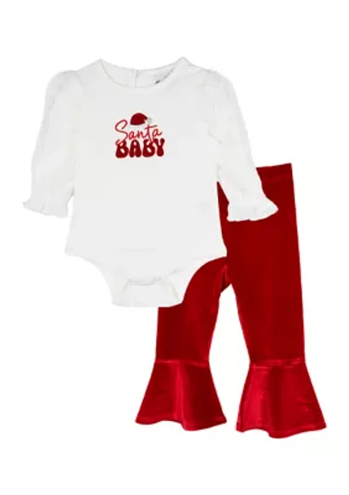 Baby Girls Santa Bodysuit and Flare Pants Set