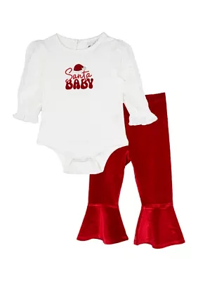 Baby Girls Santa Bodysuit and Flare Pants Set