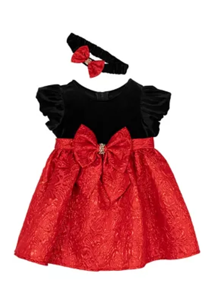 Baby Girls Stretch Velvet Bow Dress