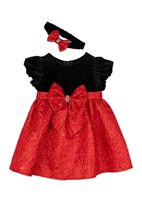 Baby Girls Stretch Velvet Bow Dress