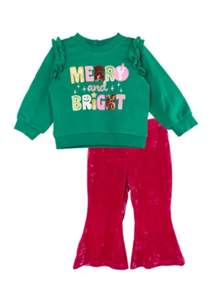 Baby Girls French Terry Merry Bright Graphic Sweatshirt and Pants Set