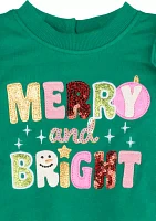 Baby Girls French Terry Merry Bright Graphic Sweatshirt and Pants Set