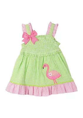 Toddler Girls Ruffle Flamingo Appliqué Dress