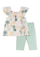 Toddler Girls Embroidered Top and Knit Leggings Set