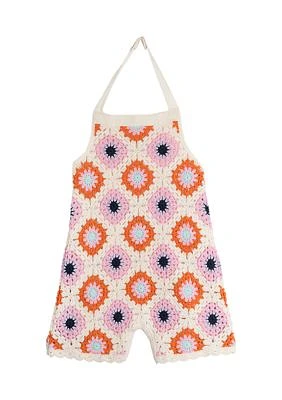 Toddler Girls Printed Crochet Romper