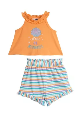 Baby Girls Let's Be Mermaids Knit Appliqué Top and Printed Shorts