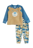 Toddler Boys Bear T-Shirt Camo Printed Pants Pajama Set