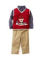 Baby Boys Reindeer Scene Twill Sweater Vest Set