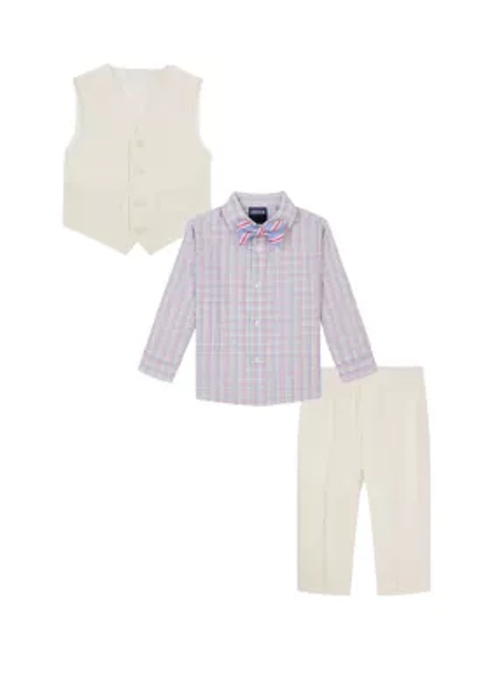 Baby Boys Heather Poplin Vest Set with Bowtie