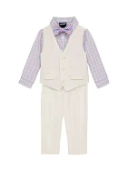 Baby Boys Heather Poplin Vest Set with Bowtie