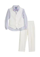 Toddler Boys Heather Poplin Vest Set with Bow Tie