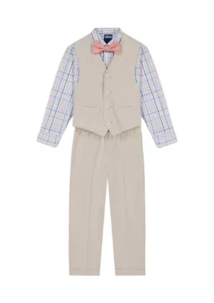 Toddler Boys Linen Look Vest Set with Bowtie