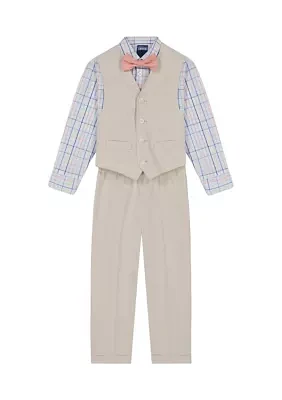 Toddler Boys Linen Look Vest Set with Bowtie