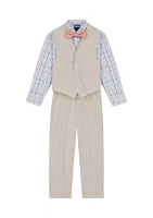 Toddler Boys Linen Look Vest Set with Bowtie