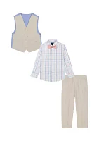 Toddler Boys Linen Look Vest Set with Bowtie