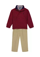 Baby Boys Marled Button Up with Twill Sweater Set