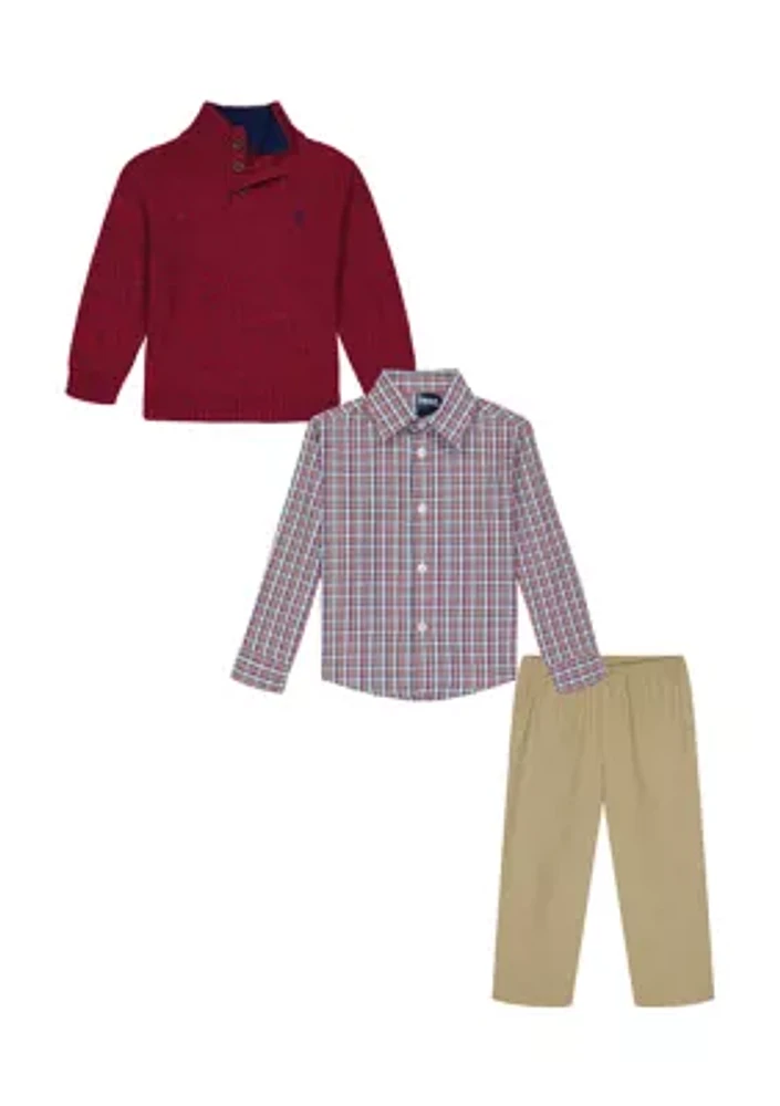 Toddler Boys Marled Button Up with Twill Sweater Set