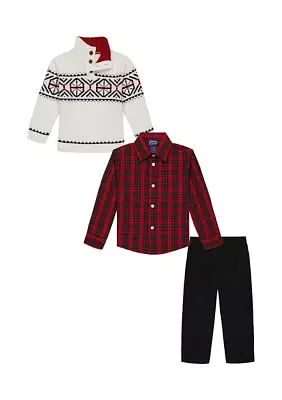 Baby Boys Fair Isle Sweater and Plaid Printed Shirt Set