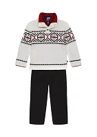 Baby Boys Fair Isle Sweater and Plaid Printed Shirt Set