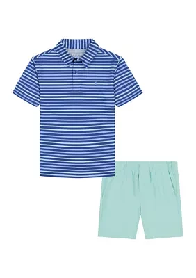 Baby Boys Multi Stripe Polo Shirt and Twill Shorts Set