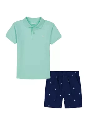 Toddler Boys Pique Polo Shirt with Shifley Shorts Set