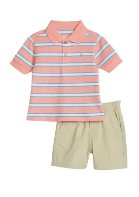 Baby Boys Pique Polo Shirt and Twill Shorts Set