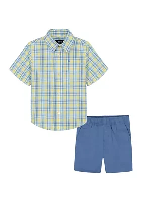 Baby Boys Short Sleeve Andover Plaid Shirt and Shorts Set