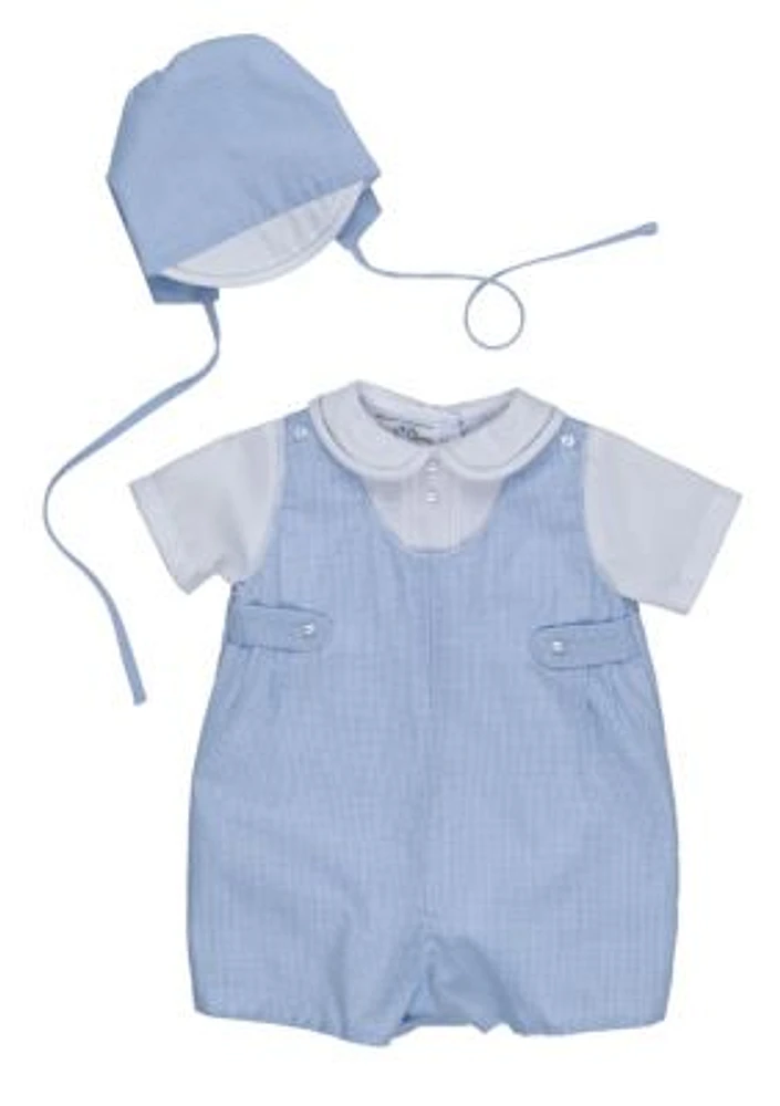 Baby Boys Gingham Romper with Hat  