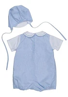 Baby Boys Gingham Romper with Hat  