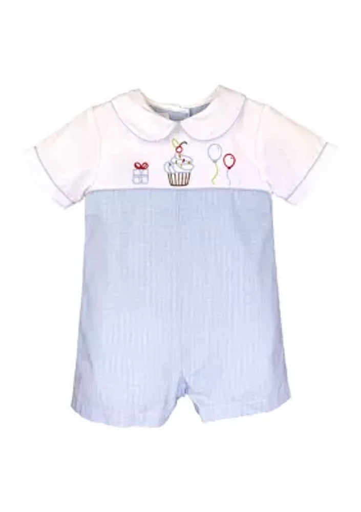 Baby Boys Cupcake Embroidered Birthday Romper