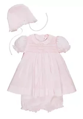 Petit Ami Baby Girls Pink Lace Dress with Hat