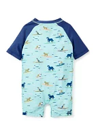 Baby Boys Dog Surf Printed One Piece Rash Guard