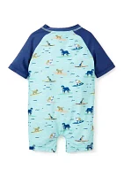 Toddler Boys Dog Surf Printed One Piece Rash Guard