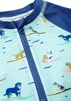 Toddler Boys Dog Surf Printed One Piece Rash Guard