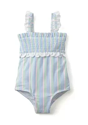 Toddler Girls Smocked Stripe One Piece Swimsuit