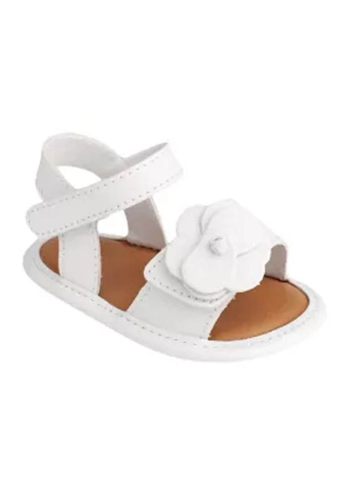 Girls Posey White Flower Double Velcro Sandals