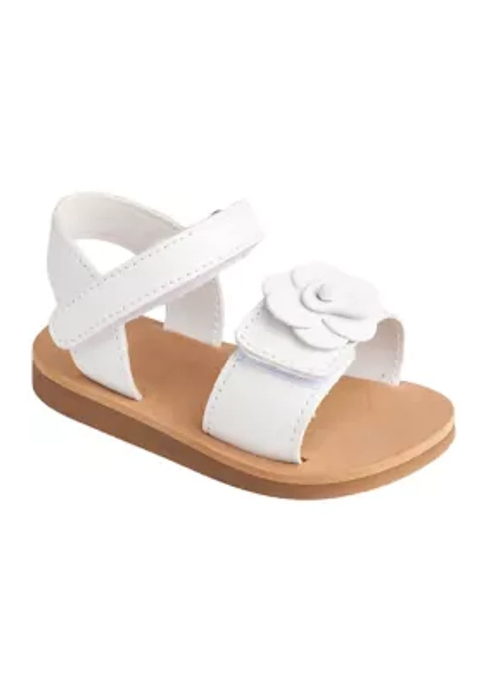 Toddler Girls Posey White Flower Double Velcro Sandals